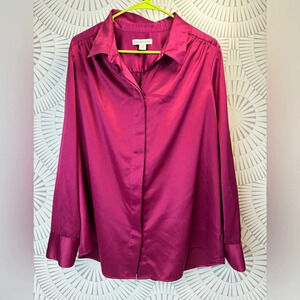 Coldwater Creek Women’s Hidden Button Up Long Sleeve Pink Blouse Gold Buttons 1X